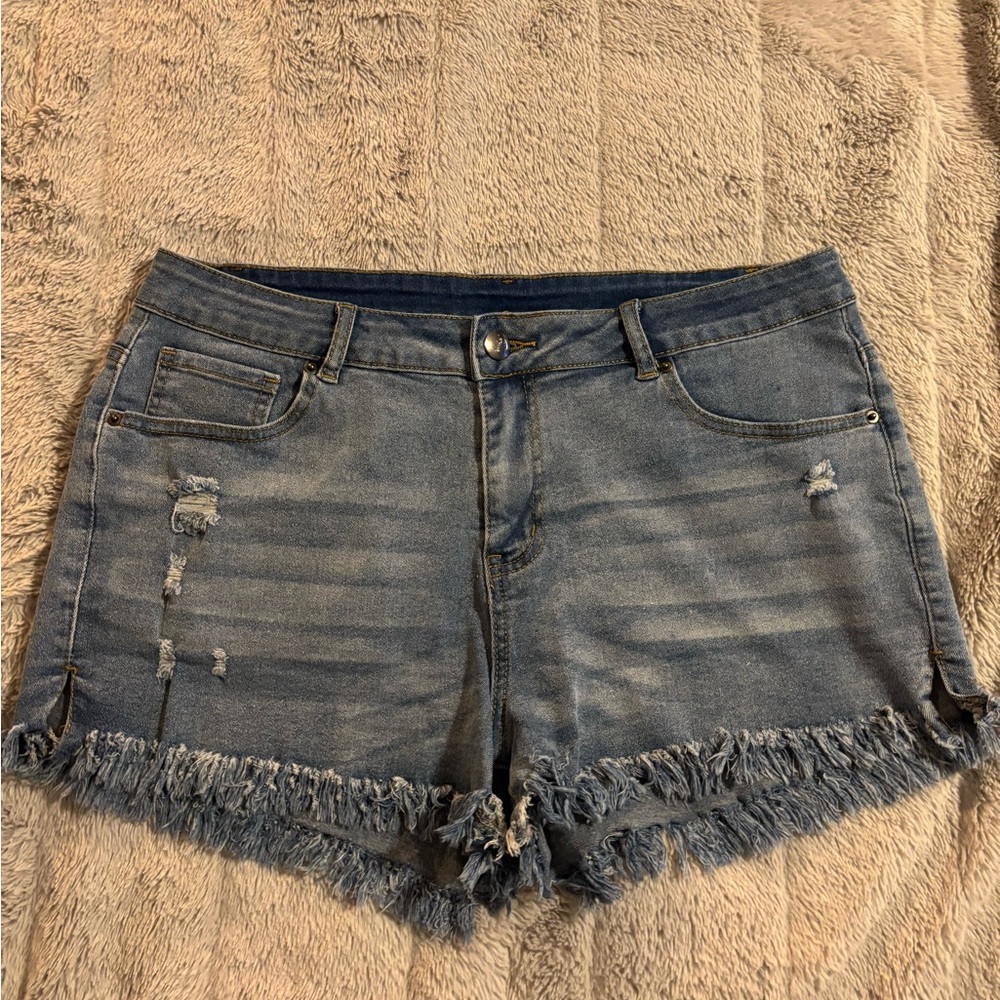 Denim Frayed Hem Women Shorts